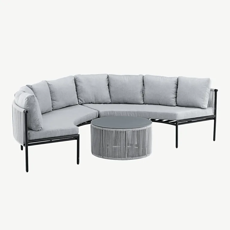 Virya poolkaarekujuline nurgadiivan õuekomplekt lauaga (alumiinium, polüesterköis, hall-must) - 2084-408