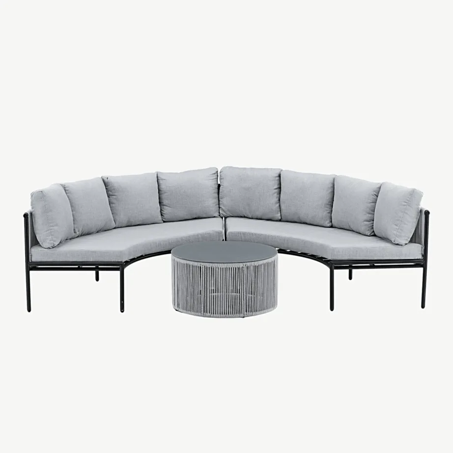 Virya poolkaarekujuline nurgadiivan õuekomplekt lauaga (alumiinium, polüesterköis, hall-must), 2084-408 – 4