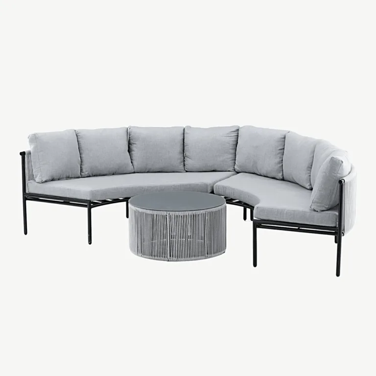 Virya poolkaarekujuline nurgadiivan õuekomplekt lauaga (alumiinium, polüesterköis, hall-must) - 2084-408