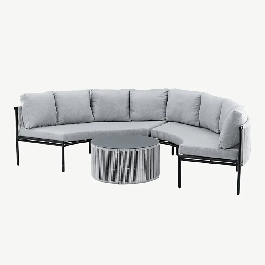 Virya poolkaarekujuline nurgadiivan õuekomplekt lauaga (alumiinium, polüesterköis, hall-must), 2084-408 – 5