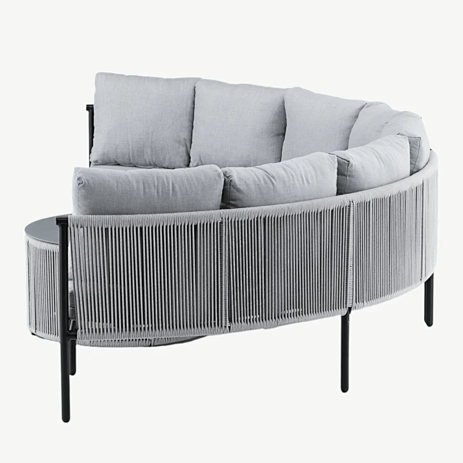 Virya poolkaarekujuline nurgadiivan õuekomplekt lauaga (alumiinium, polüesterköis, hall-must), 2084-408 – 7