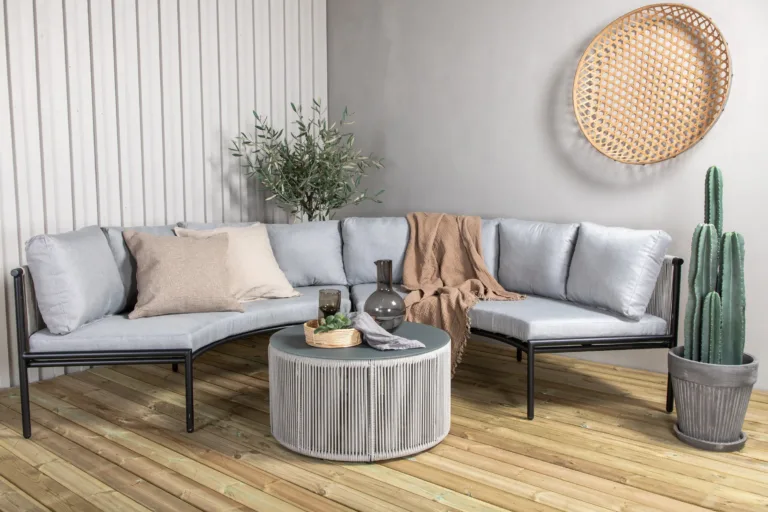 Virya poolkaarekujuline nurgadiivan õuekomplekt lauaga (alumiinium, polüesterköis, hall-must) - 2084-408