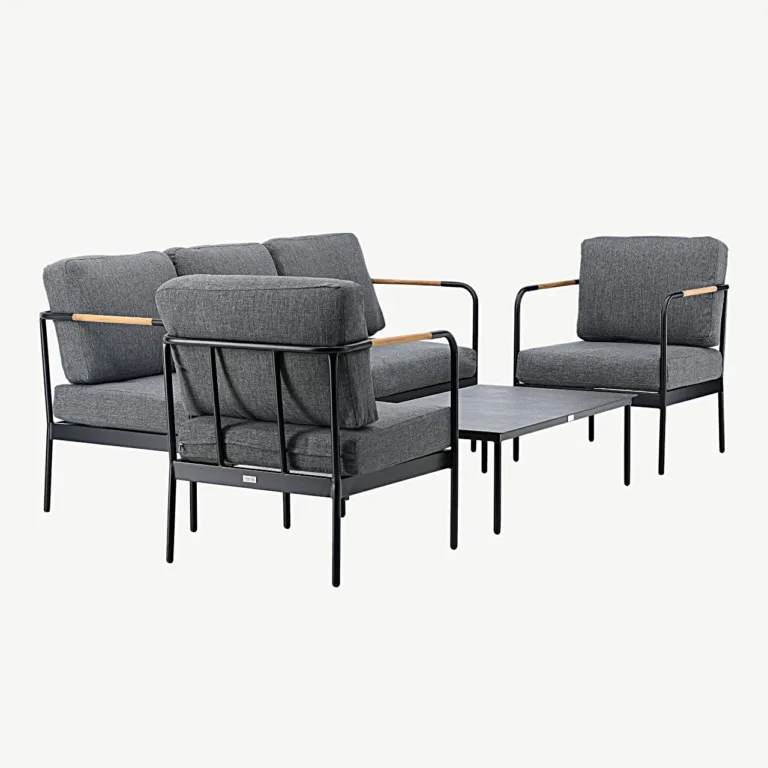 Pehnna terasest aialounge-komplekt hallide patjadega (diivan, 2 tugitooli, laud) - 6068-002