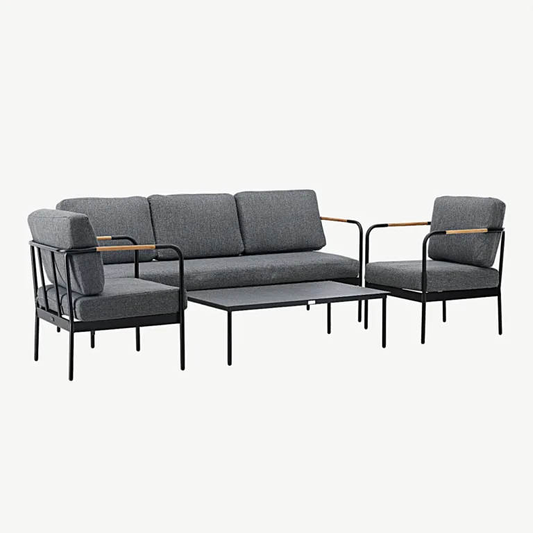 Pehnna terasest aialounge-komplekt hallide patjadega (diivan, 2 tugitooli, laud) - 6068-002