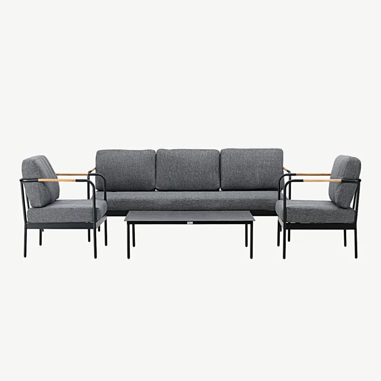Pehnna terasest aialounge-komplekt hallide patjadega (diivan, 2 tugitooli, laud) - 6068-002