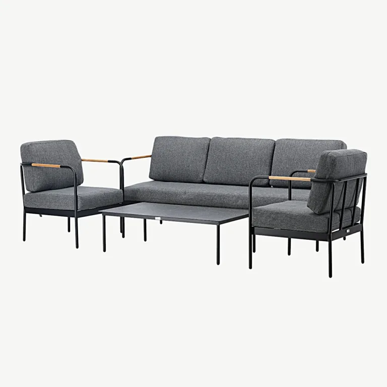 Pehnna terasest aialounge-komplekt hallide patjadega (diivan, 2 tugitooli, laud) - 6068-002