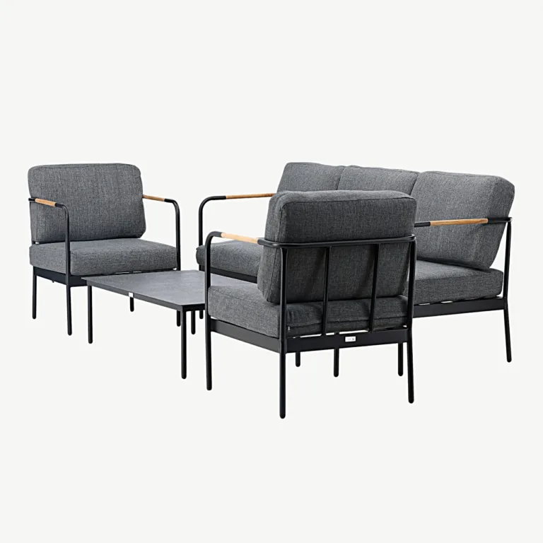 Pehnna terasest aialounge-komplekt hallide patjadega (diivan, 2 tugitooli, laud) - 6068-002