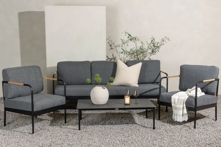Pehnna terasest aialounge-komplekt hallide patjadega (diivan, 2 tugitooli, laud) - 6068-002