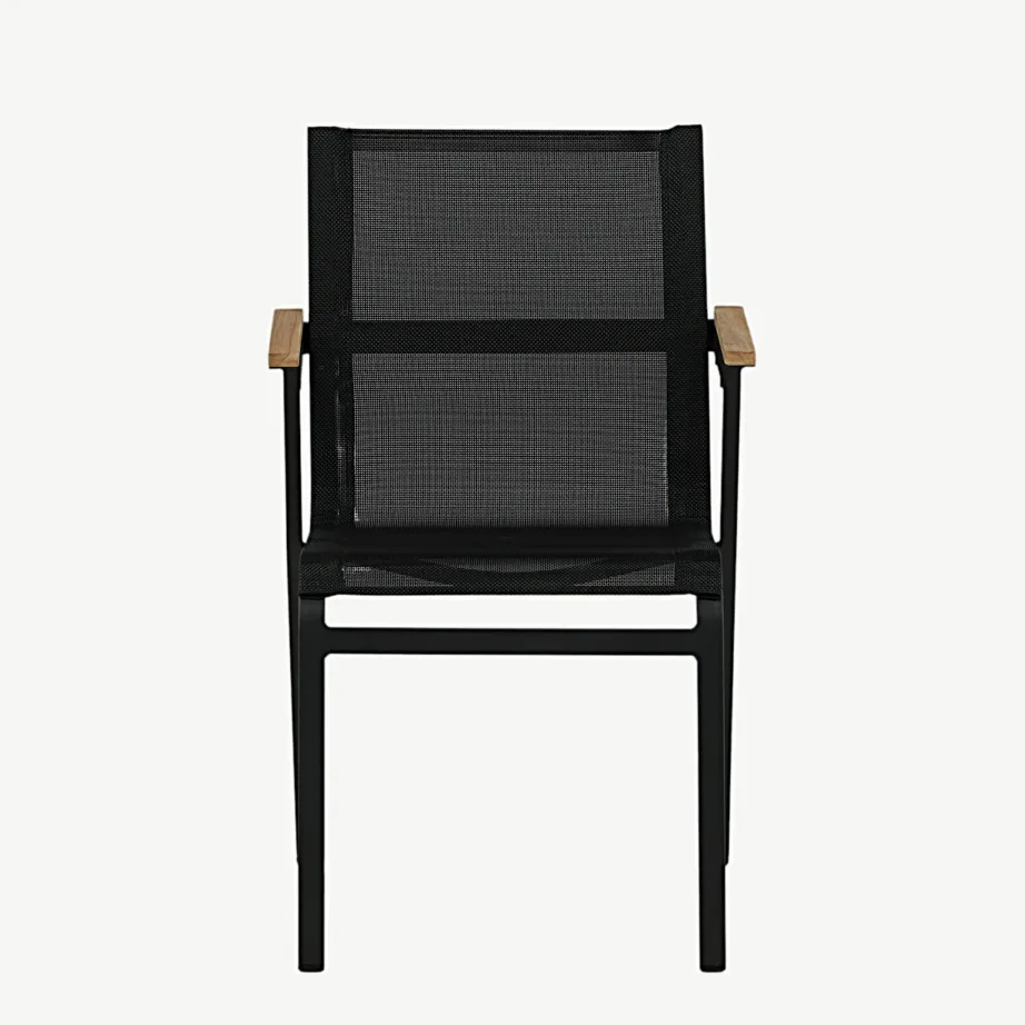 Stackitav must alumiiniumist aiamööbli tool Mexico tiikpuust käetugedega, tekstileenist istmega, 6083-520 – 4