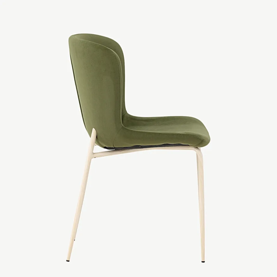 Oliivroheline sametist söögitool Modesto valgeks peitsitud terasjalgadel, 61287-116 – 2