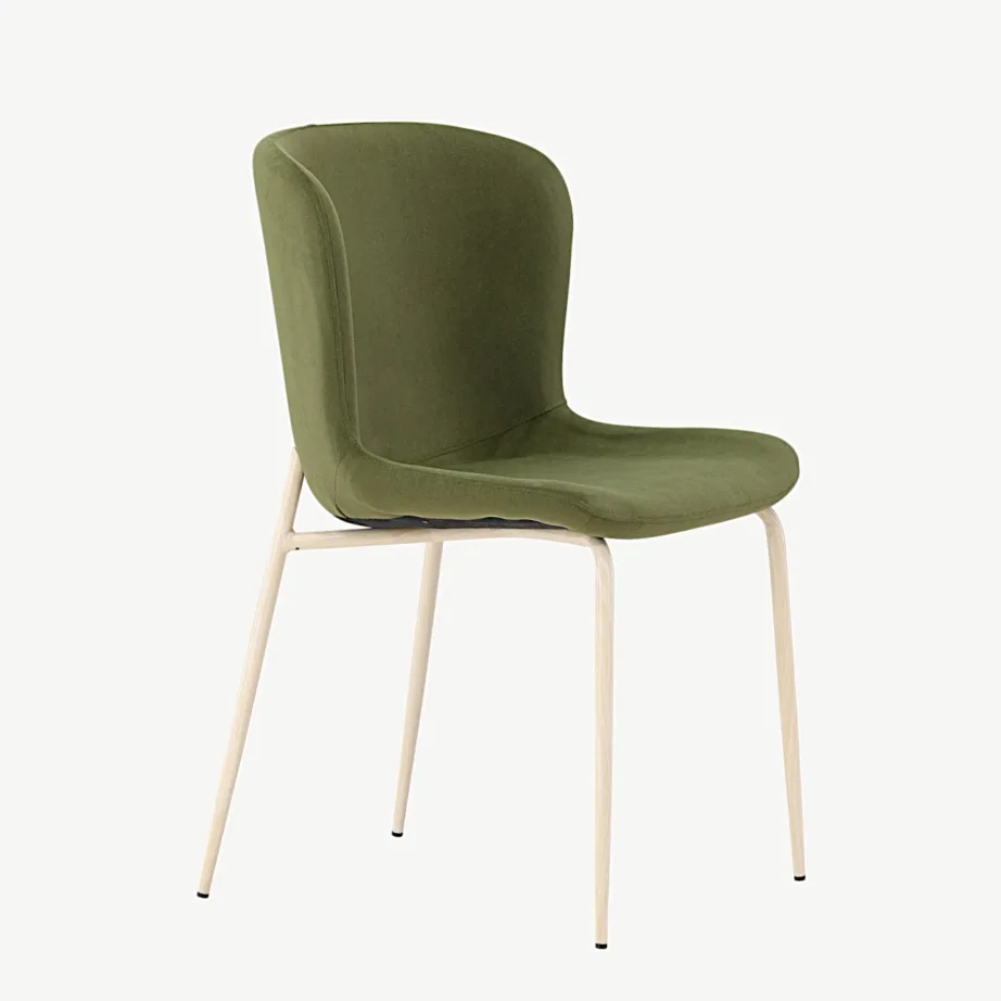 Oliivroheline sametist söögitool Modesto valgeks peitsitud terasjalgadel, 61287-116 – 3