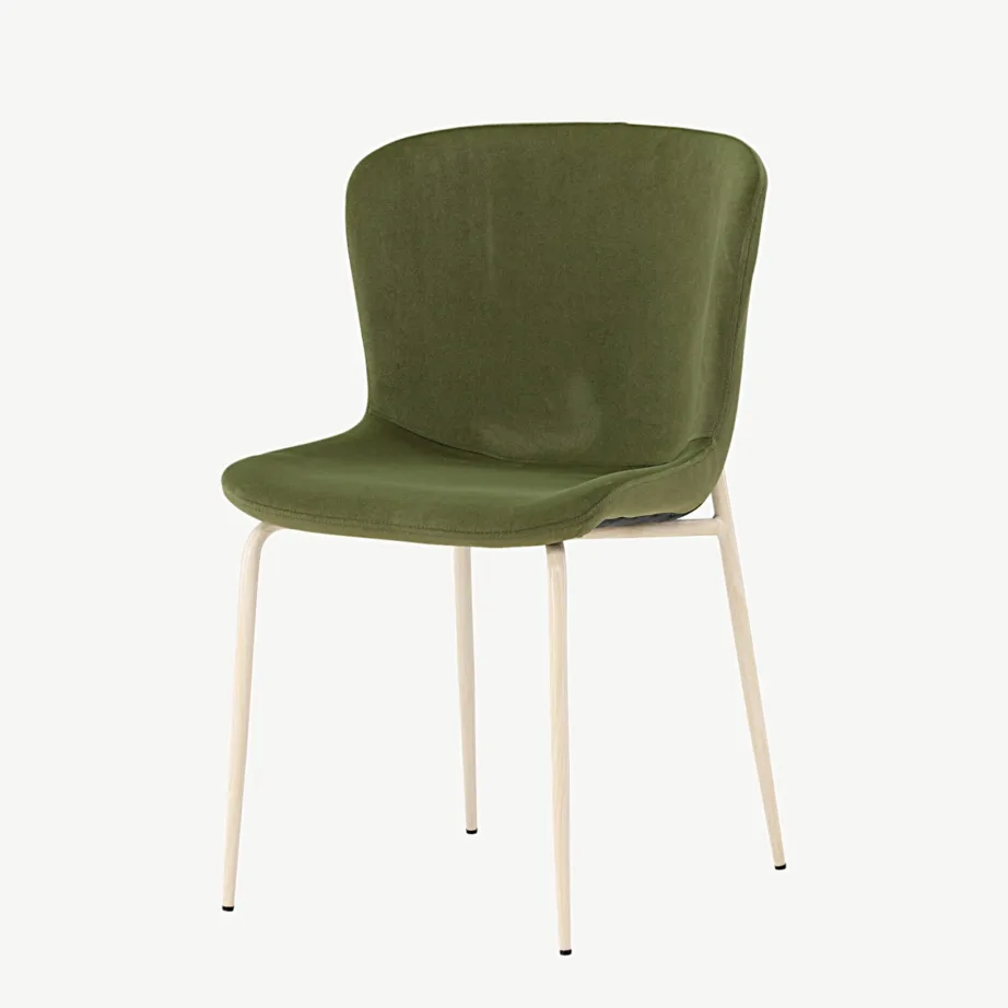 Oliivroheline sametist söögitool Modesto valgeks peitsitud terasjalgadel, 61287-116 – 5