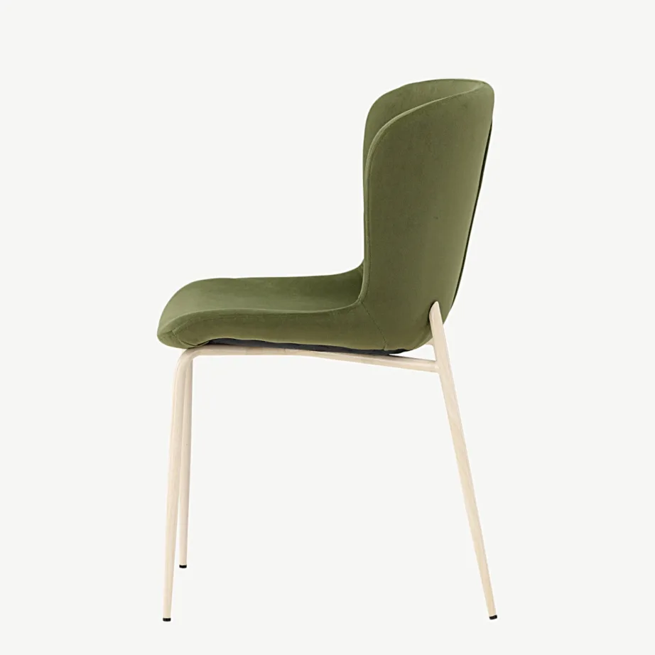 Oliivroheline sametist söögitool Modesto valgeks peitsitud terasjalgadel, 61287-116 – 7