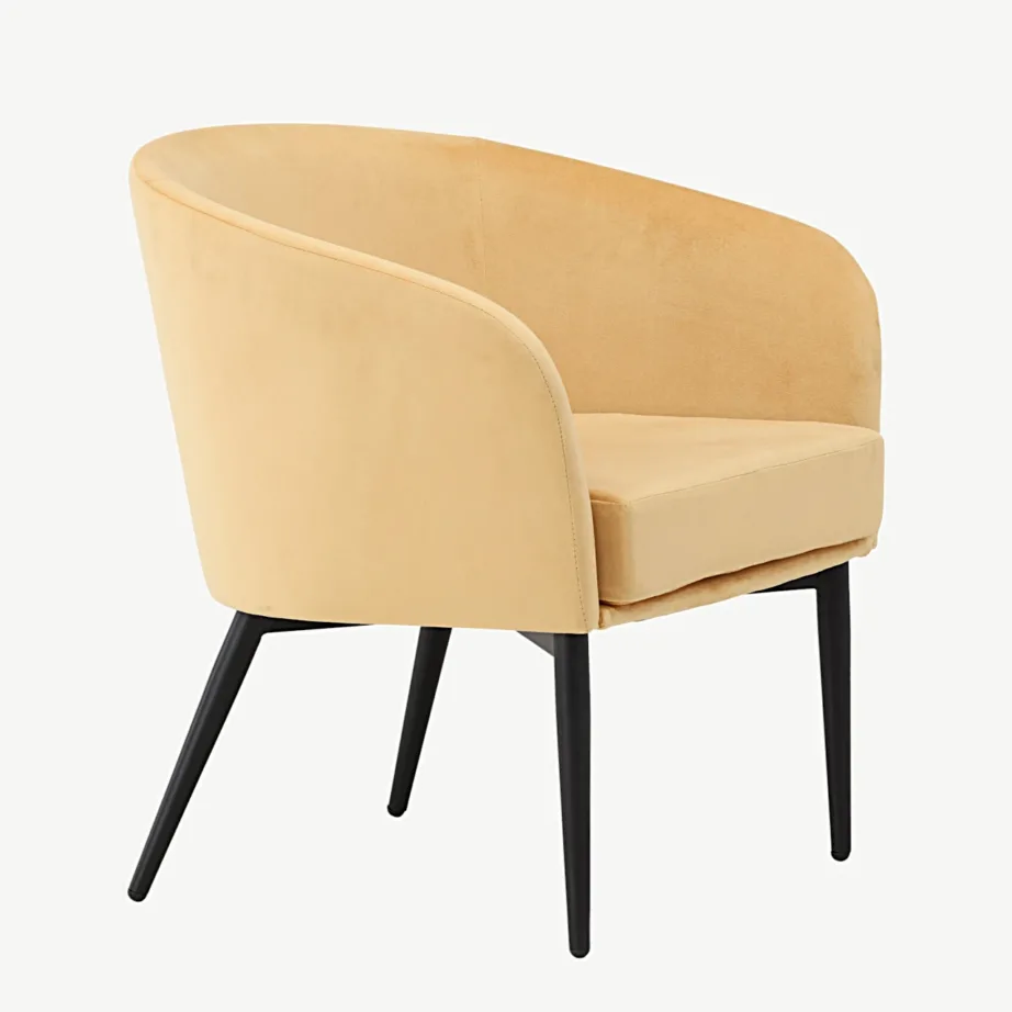 Kollasest sametist tugitool Fluffy mustade terasjalgadega, 61825-150 – 3