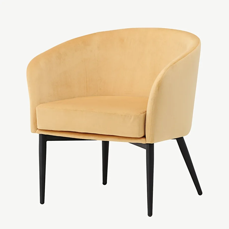 Kollasest sametist tugitool Fluffy mustade terasjalgadega, 61825-150 – 5