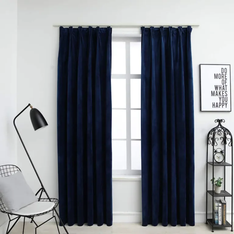 Pimendavad kardinad 2 tk konksud, samet, tumesinine, 140x175 cm - Image 1