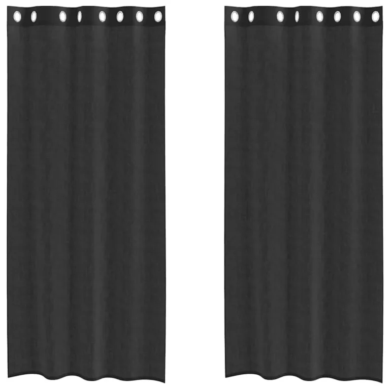 Voile kardinad rõngastihendiga 2 tk must 140x225 cm - Image 2