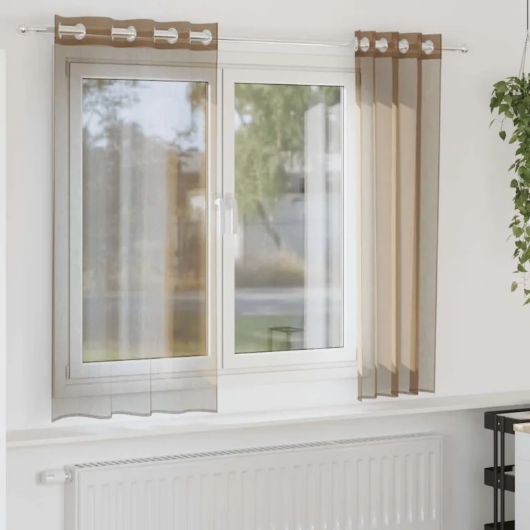 Voile kardinad koos rõngastihenditega 2 tk Helepruun - Image 1