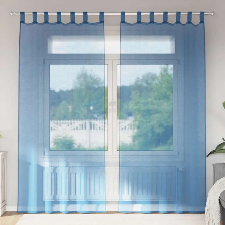 Aasadega Voile kardinad 2 tk Royal Blue 140x245 cm - Image 1