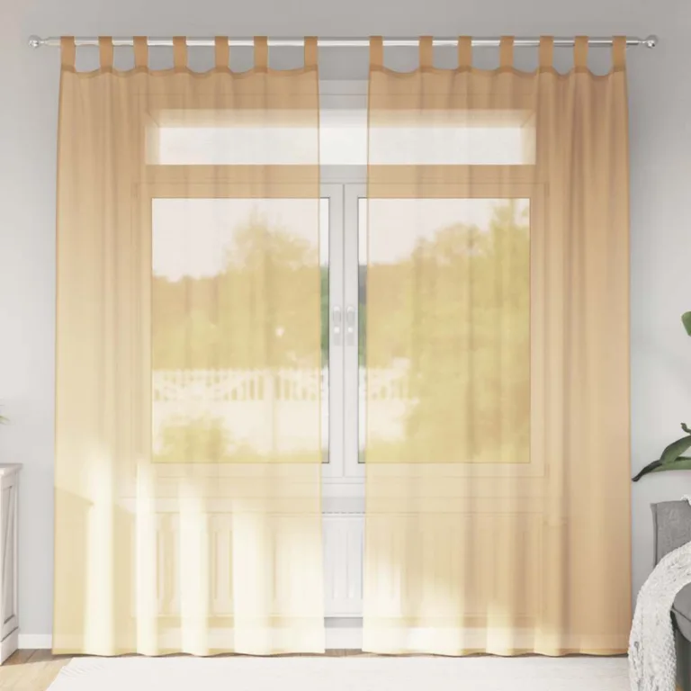 Aasadega Voile kardinad 2 tk Liiv 140x225 cm - Image 1