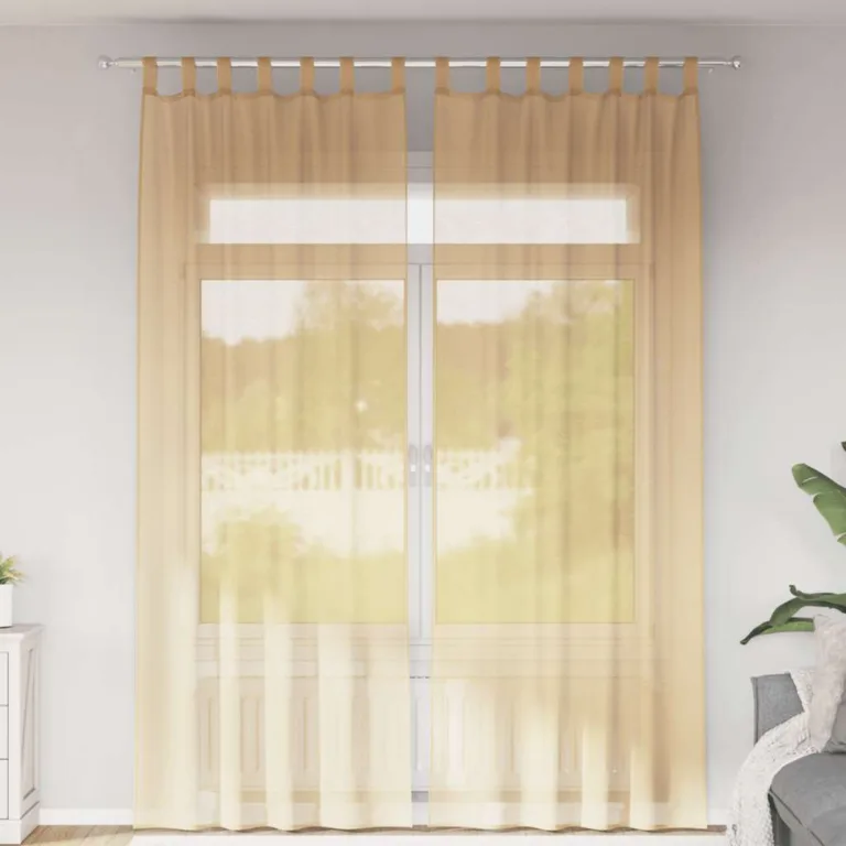 Aasadega Voile kardinad 2 tk Liiv 140x260 cm - Image 1