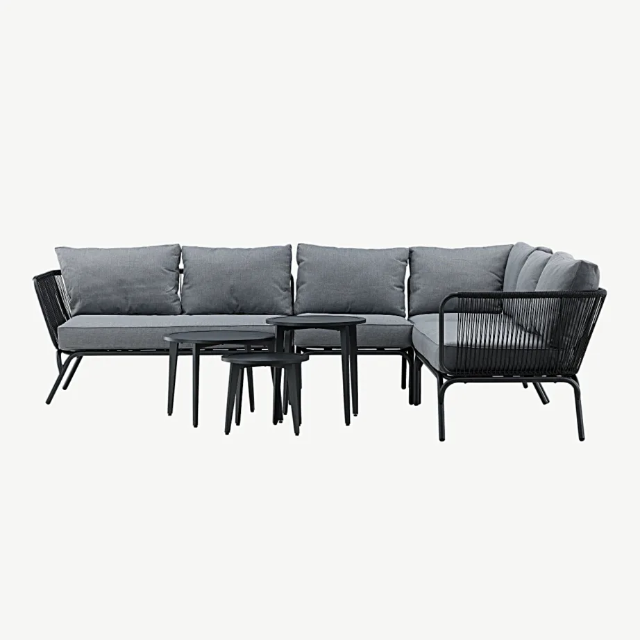 Roxo must aiamööbli nurgadiivani komplekt hallide patjade ja kahe lauaga, 9051-319 – 4