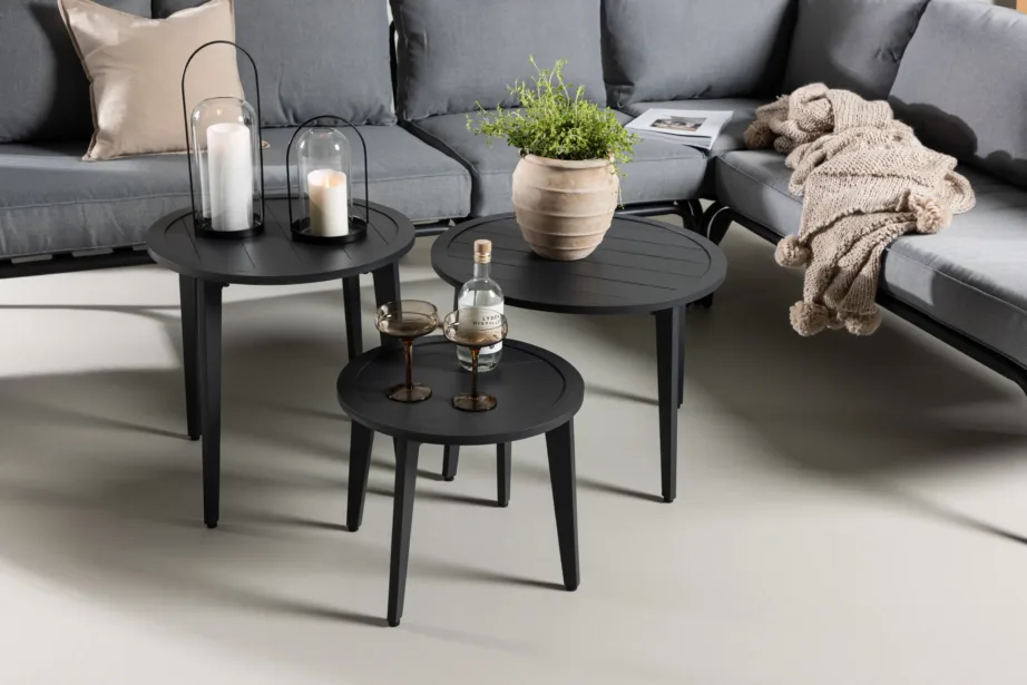 Roxo must aiamööbli nurgadiivani komplekt hallide patjade ja kahe lauaga, 9051-319 – 10