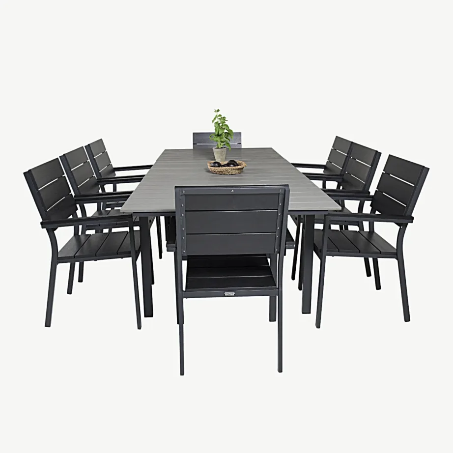 Pikendatav aiamööbli komplekt Levels: WPC-plaadi ja alumiiniumraamiga laud ning toolid, hall/must, GR18187 – 2