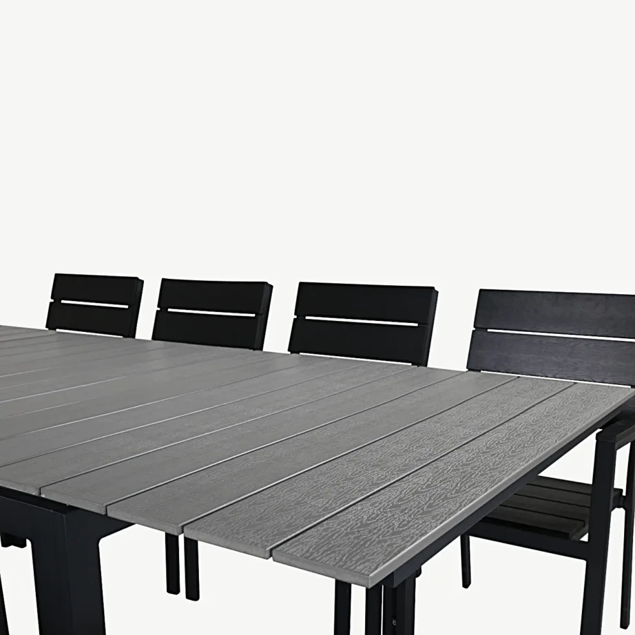 Pikendatav aiamööbli komplekt Levels: WPC-plaadi ja alumiiniumraamiga laud ning toolid, hall/must, GR18187 – 3