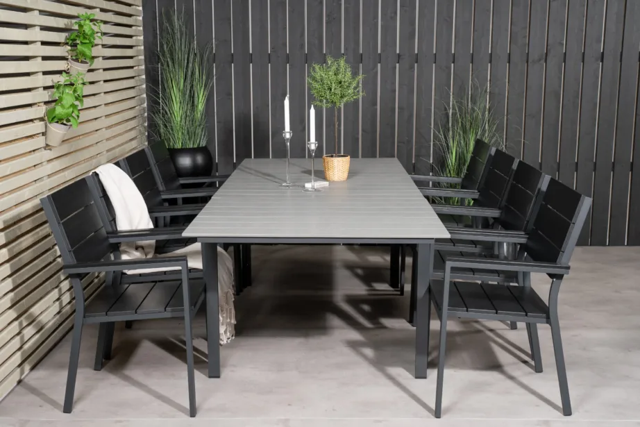 Pikendatav aiamööbli komplekt Levels: WPC-plaadi ja alumiiniumraamiga laud ning toolid, hall/must, GR18187 – 4