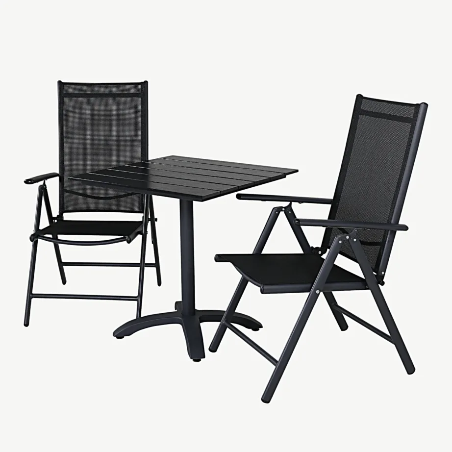 Mustast alumiiniumist välimööbli komplekt Colorado – neljakandiline puitplastkomposiidist laud ja kangast toolid, GR18204