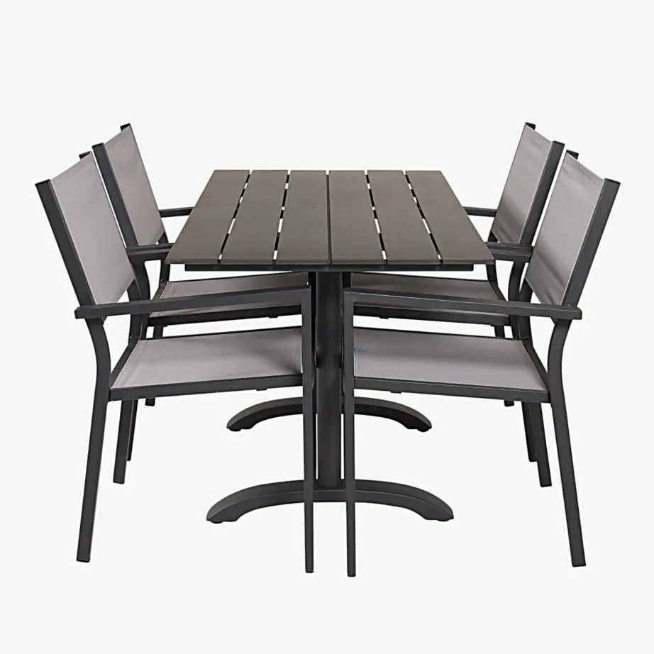 Denveri ristkülikukujuline must aiamööblikomplekt puitplastkomposiidist ja halli tekstileeniga toolidega, GR18210 – 2