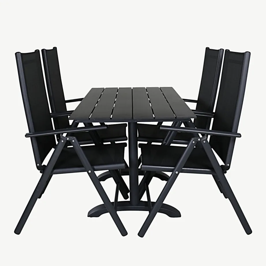 Denveri ristkülikukujuline must aiamööblikomplekt, puitplastkomposiit ja kokkupandavad toolid, GR18213 – 2