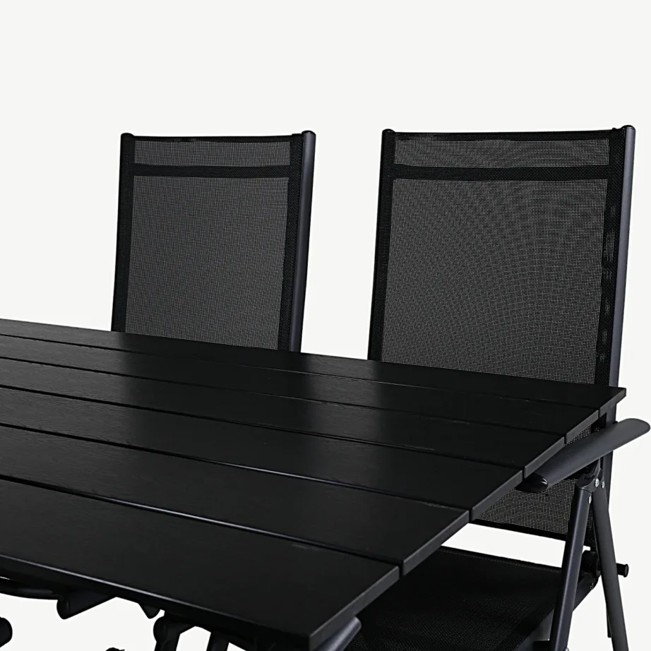 Denveri ristkülikukujuline must aiamööblikomplekt, puitplastkomposiit ja kokkupandavad toolid, GR18213 – 4