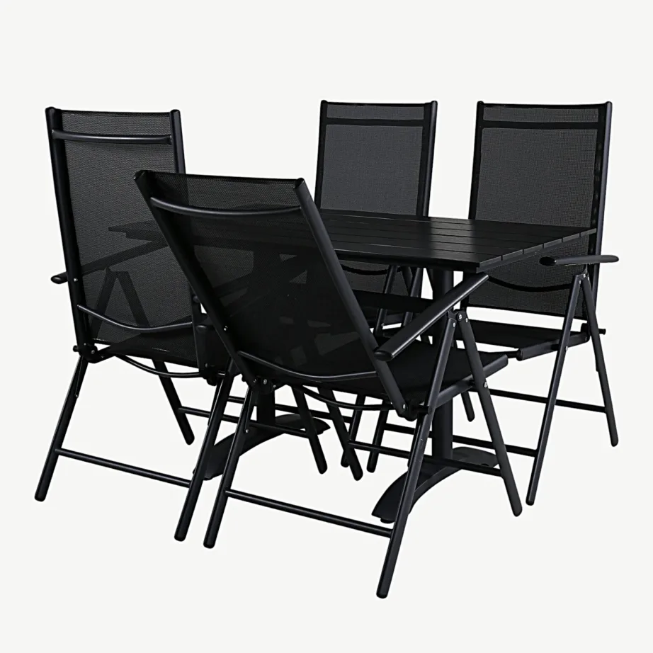 Denveri ristkülikukujuline must aiamööblikomplekt, puitplastkomposiit ja kokkupandavad toolid, GR18213 – 5