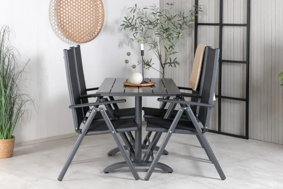 Denveri ristkülikukujuline must aiamööblikomplekt, puitplastkomposiit ja kokkupandavad toolid, GR18213 – 6