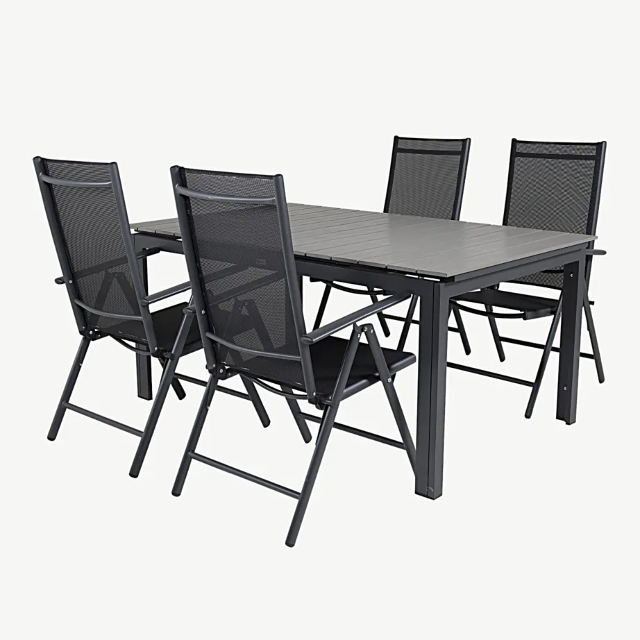 Levels ristkülikukujuline alumiiniumist aiamööblikomplekt kokkupandavate toolidega, must/hall (WPC lauaplaat), GR18570 – 3