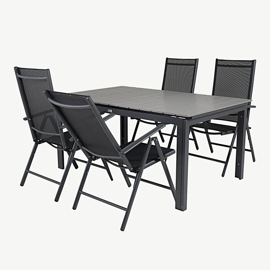 Levels ristkülikukujuline alumiiniumist aiamööblikomplekt kokkupandavate toolidega, must/hall (WPC lauaplaat), GR18570 – 4