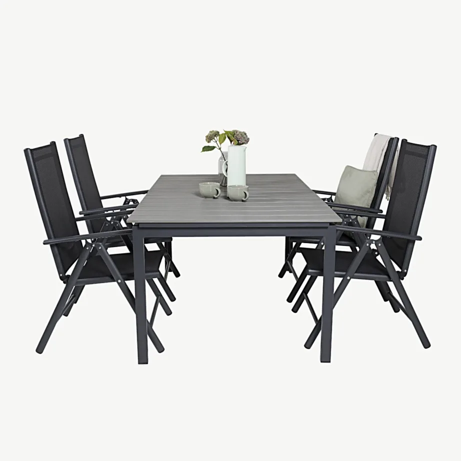 Levels ristkülikukujuline alumiiniumist aiamööblikomplekt kokkupandavate toolidega, must/hall (WPC lauaplaat), GR18570 – 5