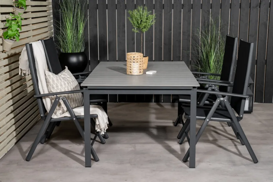 Levels ristkülikukujuline alumiiniumist aiamööblikomplekt kokkupandavate toolidega, must/hall (WPC lauaplaat), GR18570 – 7