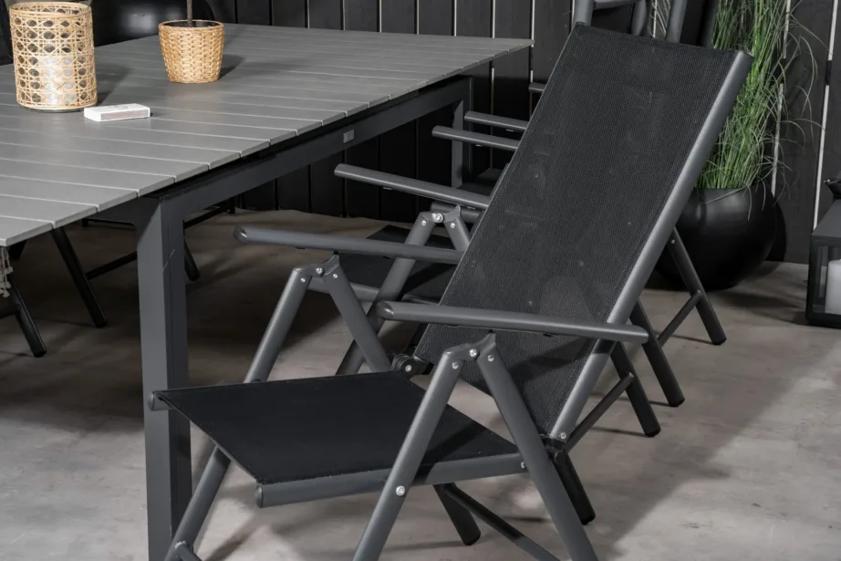 Levels ristkülikukujuline alumiiniumist aiamööblikomplekt kokkupandavate toolidega, must/hall (WPC lauaplaat), GR18570 – 9