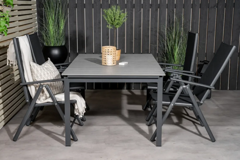 Levels ristkülikukujuline alumiiniumist aiamööblikomplekt kokkupandavate toolidega, must/hall (WPC lauaplaat), GR18570 – 10