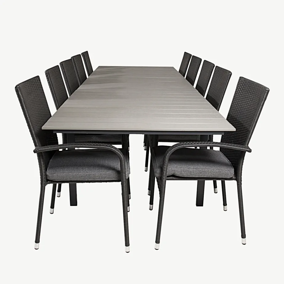 Pikendatav aiamööbli komplekt Levels ristkülikukujulise laua ja kokkupandavate toolidega – tumehall WPC, must rotang, GR18855 – 2