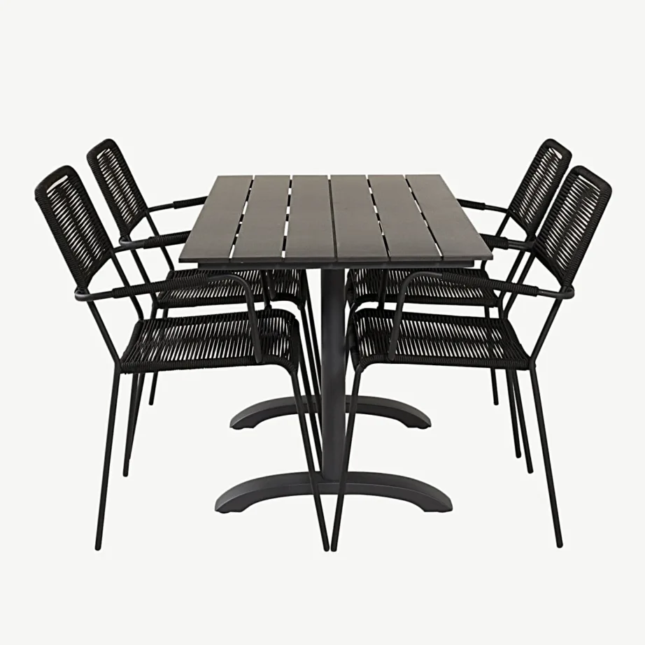 Denver ristkülikukujuline must välimööbli komplekt alumiiniumist ja puitplastkomposiidist lauaga ning polüesterköiest toolidega, GR19027 – 2