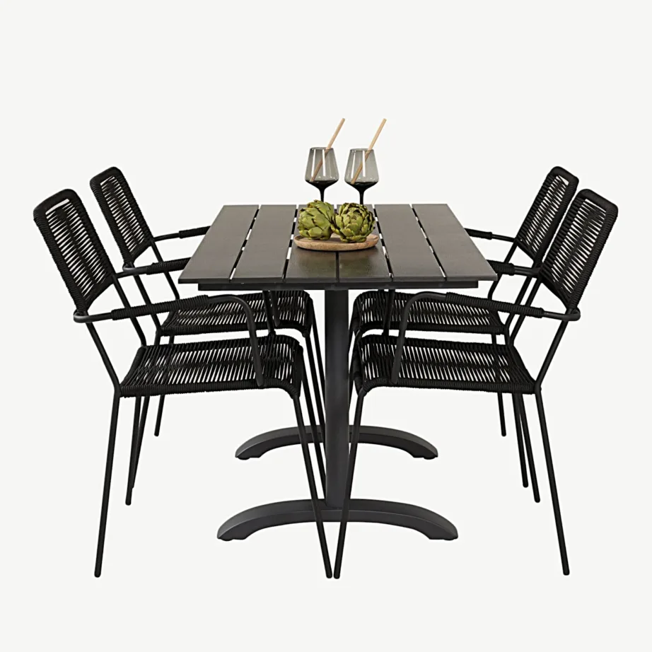 Denver ristkülikukujuline must välimööbli komplekt alumiiniumist ja puitplastkomposiidist lauaga ning polüesterköiest toolidega, GR19027 – 3