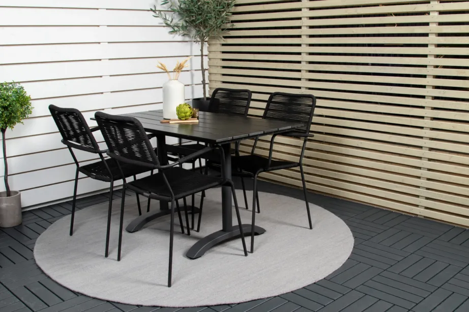 Denver ristkülikukujuline must välimööbli komplekt alumiiniumist ja puitplastkomposiidist lauaga ning polüesterköiest toolidega, GR19027 – 7