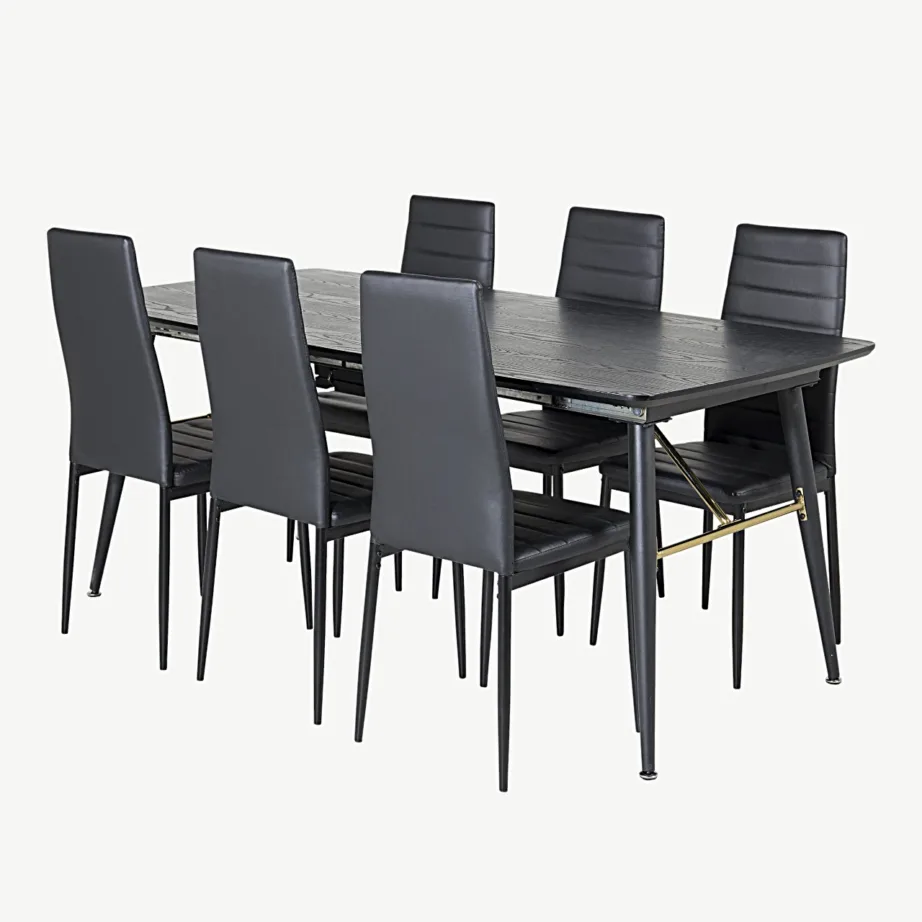 Laiendatav must söögilauakomplekt Gold toolidega Slim sarjast (kunstnahk, messingudetailid), GR19435