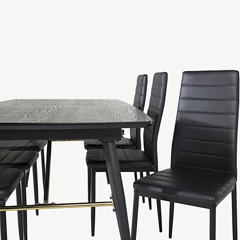 Laiendatav must söögilauakomplekt Gold toolidega Slim sarjast (kunstnahk, messingudetailid), GR19435 – 2