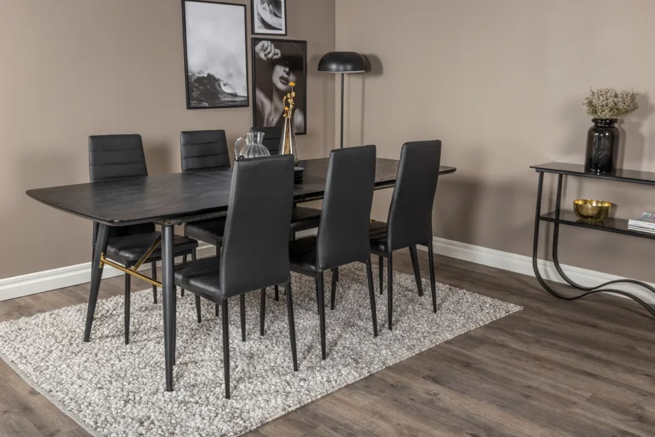 Laiendatav must söögilauakomplekt Gold toolidega Slim sarjast (kunstnahk, messingudetailid), GR19435 – 5