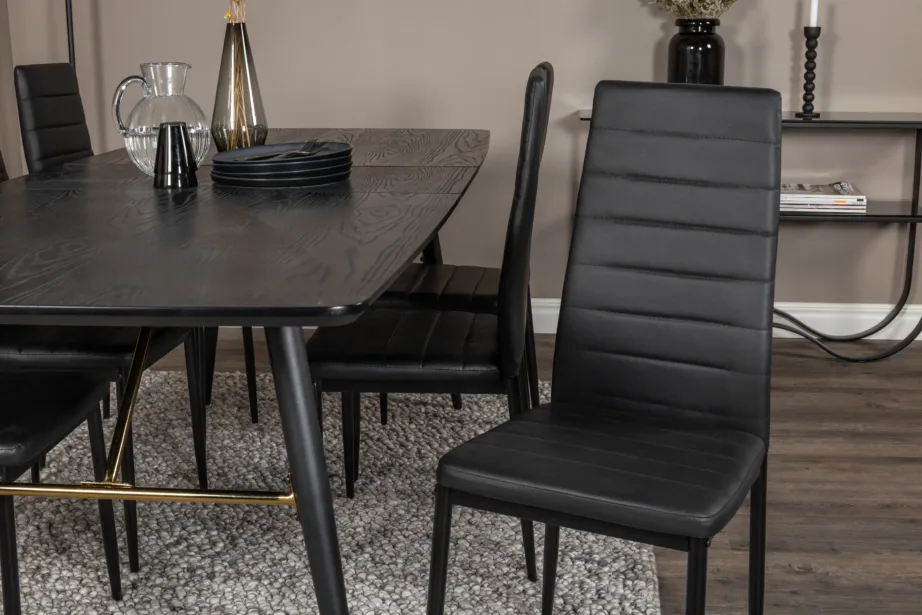 Laiendatav must söögilauakomplekt Gold toolidega Slim sarjast (kunstnahk, messingudetailid), GR19435 – 6